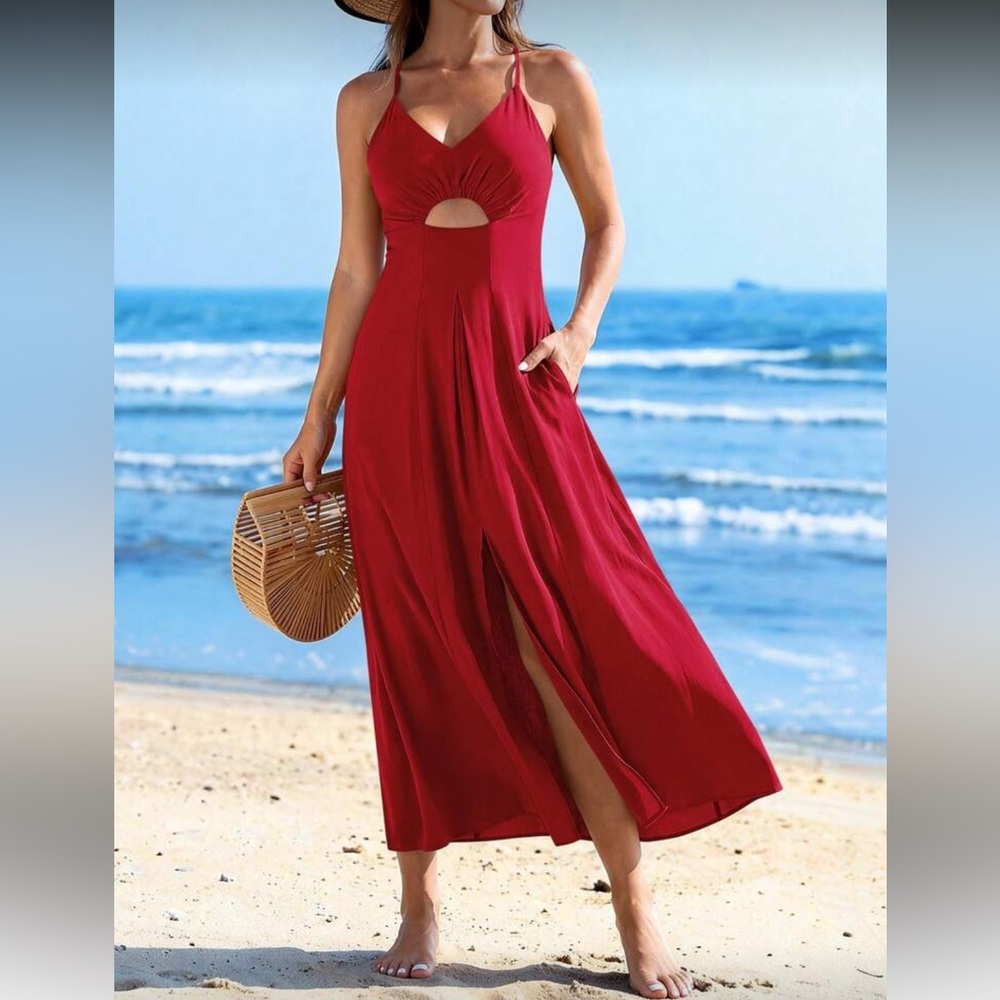 Red Maxi Dress with Front Slit
